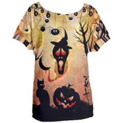 Funny Halloween Design, Pumpkin, Cat, Owl And Crow Women s Oversized Tee by FantasyWorld7