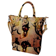 Funny Halloween Design, Pumpkin, Cat, Owl And Crow Buckle Top Tote Bag by FantasyWorld7