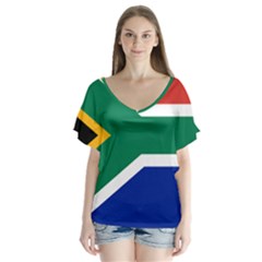 South Africa Flag V-neck Flutter Sleeve Top by FlagGallery