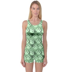 Pattern Texture Feet Dog Green One Piece Boyleg Swimsuit