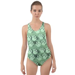 Pattern Texture Feet Dog Green Cut-out Back One Piece Swimsuit by HermanTelo