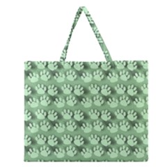 Pattern Texture Feet Dog Green Zipper Large Tote Bag by HermanTelo