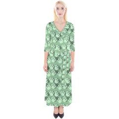 Pattern Texture Feet Dog Green Quarter Sleeve Wrap Maxi Dress