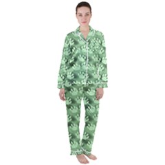 Pattern Texture Feet Dog Green Satin Long Sleeve Pyjamas Set