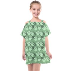 Pattern Texture Feet Dog Green Kids  One Piece Chiffon Dress by HermanTelo