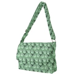 Pattern Texture Feet Dog Green Full Print Messenger Bag (l)