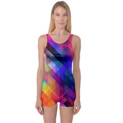 Abstract Background Colorful Pattern One Piece Boyleg Swimsuit