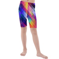 Abstract Background Colorful Pattern Kids  Mid Length Swim Shorts