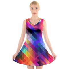 Abstract Background Colorful Pattern V-neck Sleeveless Dress