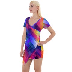 Abstract Background Colorful Pattern Short Sleeve Asymmetric Mini Dress