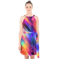 Abstract Background Colorful Pattern Halter Collar Waist Tie Chiffon Dress by HermanTelo