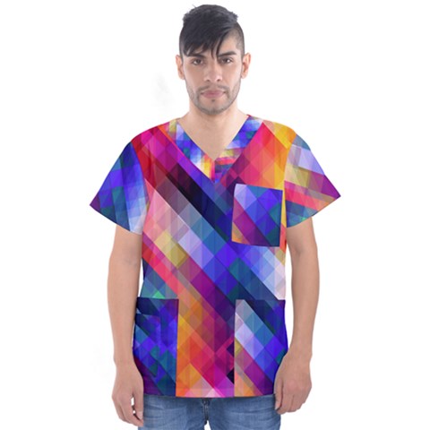 Abstract Background Colorful Pattern Men s V-neck Scrub Top by HermanTelo