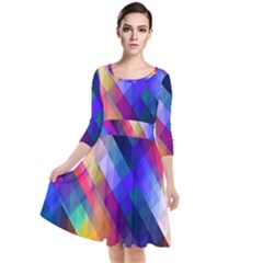 Abstract Background Colorful Pattern Quarter Sleeve Waist Band Dress