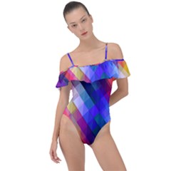 Abstract Background Colorful Pattern Frill Detail One Piece Swimsuit