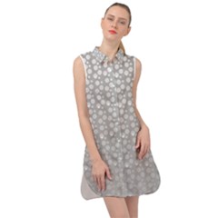 Background Polka Grey Sleeveless Shirt Dress