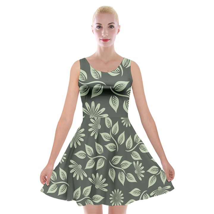 Flowers Pattern Spring Nature Velvet Skater Dress