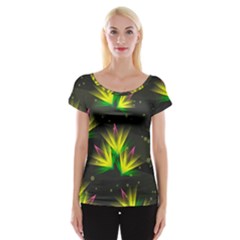 Floral Abstract Lines Cap Sleeve Top