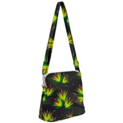 Floral Abstract Lines Zipper Messenger Bag