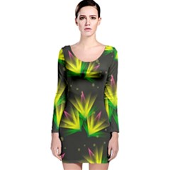 Floral Abstract Lines Long Sleeve Velvet Bodycon Dress
