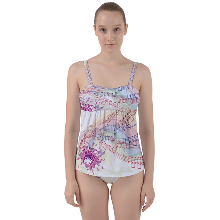Music Notes Abstract Twist Front Tankini Set