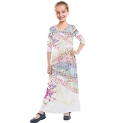 Music Notes Abstract Kids  Quarter Sleeve Maxi Dress by HermanTelo