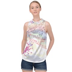 Music Notes Abstract High Neck Satin Top