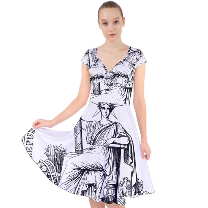 Great Seal of France Cap Sleeve Front Wrap Midi Dress