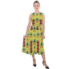 Power Can Be Flowers And Ornate Colors Decorative Midi Tie-back Chiffon Dress