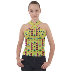 Power Can Be Flowers And Ornate Colors Decorative Cross Neck Velour Top by pepitasart