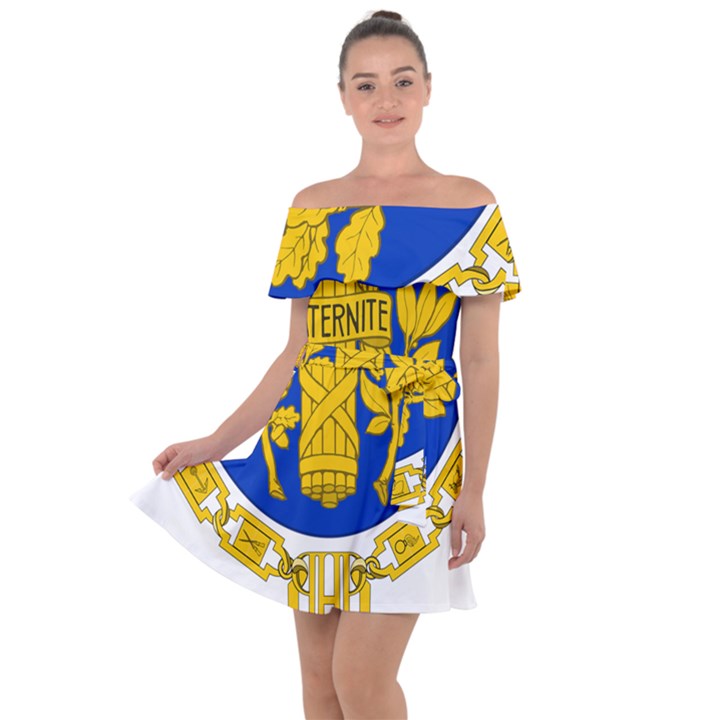 Coat Of Arms Of The French Republic Off Shoulder Velour Dress