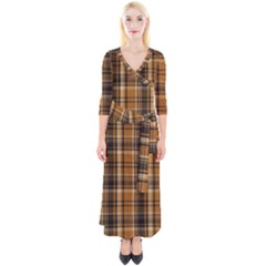 Tartan Design Quarter Sleeve Wrap Maxi Dress