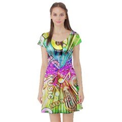 Music Abstract Sound Colorful Short Sleeve Skater Dress