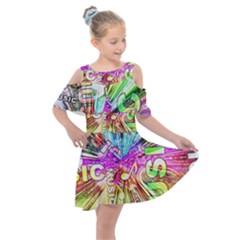 Music Abstract Sound Colorful Kids  Shoulder Cutout Chiffon Dress