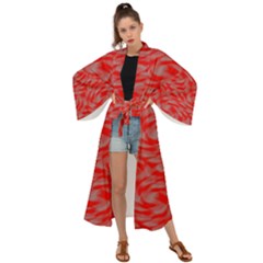 Background Abstraction Red Gray Maxi Kimono