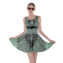 Elegant Heart With Piano And Clef On Damask Background Skater Dress by FantasyWorld7