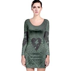 Elegant Heart With Piano And Clef On Damask Background Long Sleeve Bodycon Dress