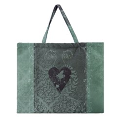 Elegant Heart With Piano And Clef On Damask Background Zipper Large Tote Bag by FantasyWorld7