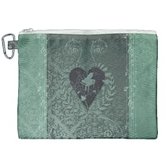 Elegant Heart With Piano And Clef On Damask Background Canvas Cosmetic Bag (xxl) by FantasyWorld7