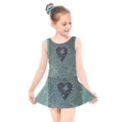 Elegant Heart With Piano And Clef On Damask Background Kids  Skater Dress Swimsuit by FantasyWorld7