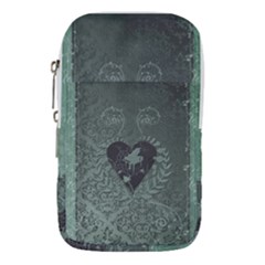 Elegant Heart With Piano And Clef On Damask Background Waist Pouch (large) by FantasyWorld7