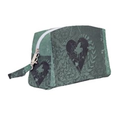 Elegant Heart With Piano And Clef On Damask Background Wristlet Pouch Bag (medium) by FantasyWorld7