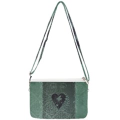 Elegant Heart With Piano And Clef On Damask Background Double Gusset Crossbody Bag by FantasyWorld7