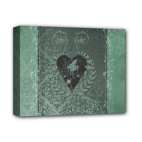 Elegant Heart With Piano And Clef On Damask Background Deluxe Canvas 14  X 11  (stretched) by FantasyWorld7