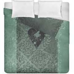 Elegant Heart With Piano And Clef On Damask Background Duvet Cover Double Side (king Size) by FantasyWorld7