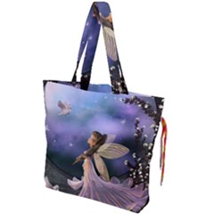 Little Fairy With Dove Drawstring Tote Bag
