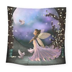 Little Fairy With Dove Square Tapestry (large) by FantasyWorld7