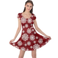 Snowflakes On Red Cap Sleeve Dress by bloomingvinedesign