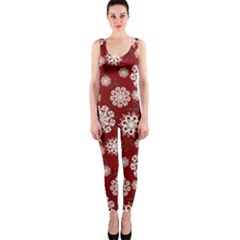 Snowflakes On Red One Piece Catsuit by bloomingvinedesign