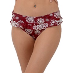 Snowflakes On Red Frill Bikini Bottom by bloomingvinedesign