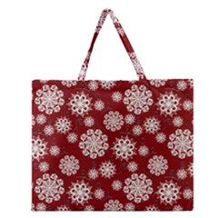 Snowflakes On Red Zipper Large Tote Bag by bloomingvinedesign